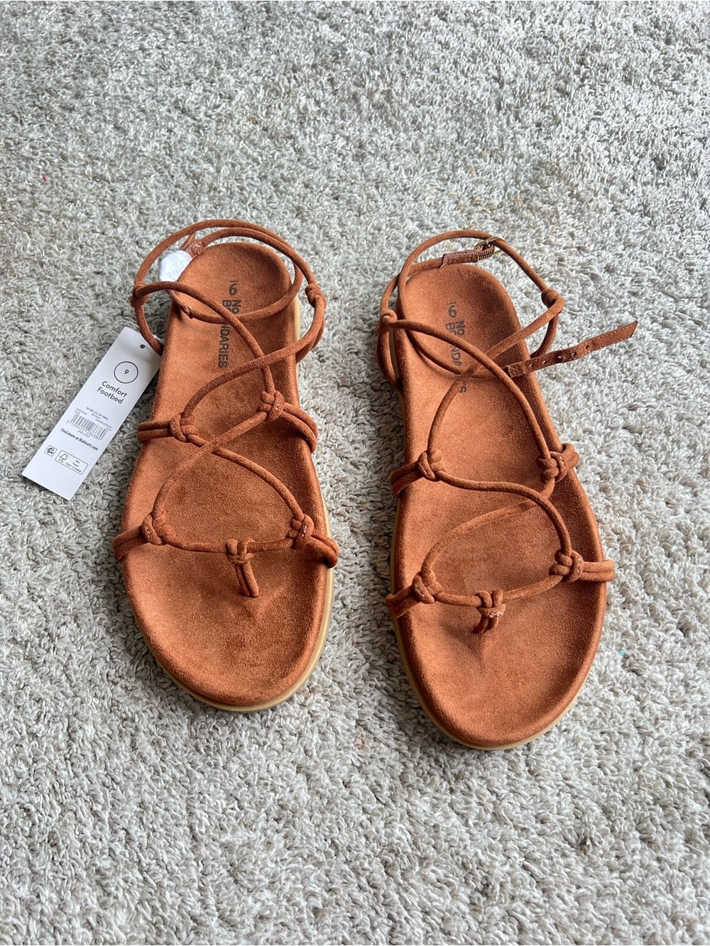 Tan Suede Knot-Strap Women's Sandals. Size 9